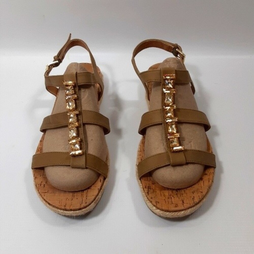 Tommy Hilfiger Sz 10M Brown Cork Gemstone Embellished Strappy Slingback Sandals